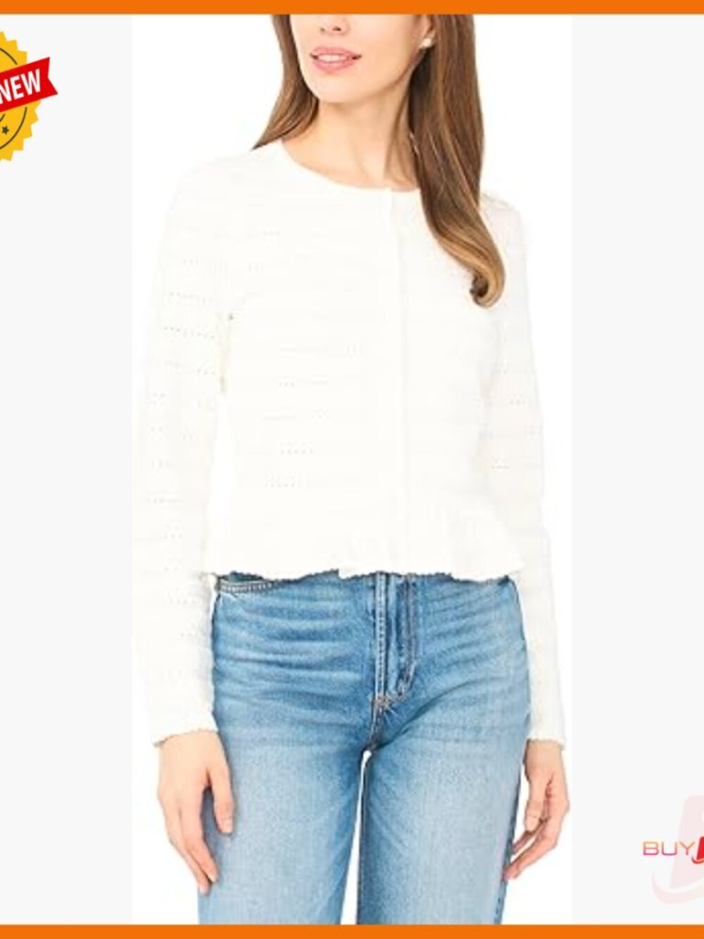Pointelle Knit Long Sleeve Cardigan, Lightweight Layering Sweater